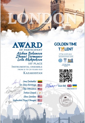 Объявлены победители международного конкурса исполнителей «Golden time talent» в Лондоне (Великобритания)